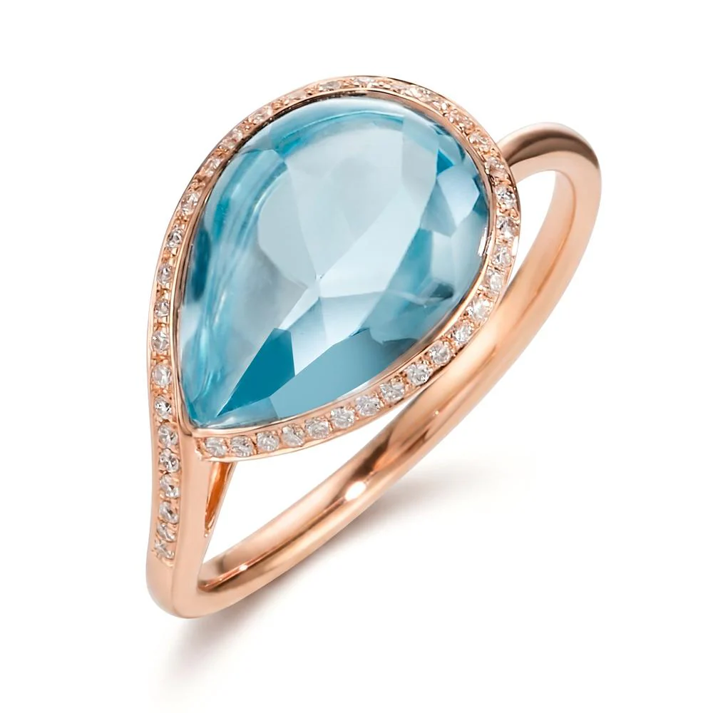 Anello Oro rosa 750/18 carati Topazio blu, 4.60 ct, Diamante 0.10 ct, 40 pietra, w-vsi