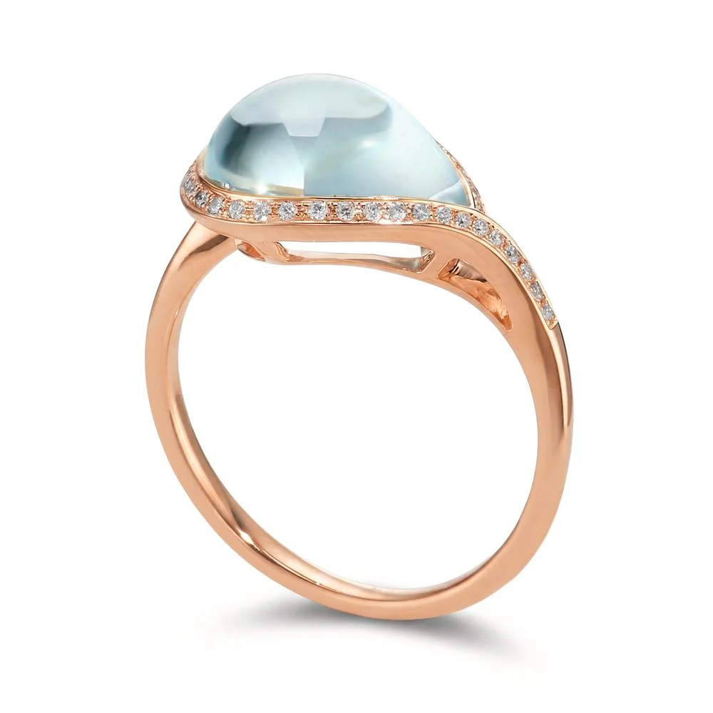 Anello Oro rosa 750/18 carati Topazio blu, 4.60 ct, Diamante 0.10 ct, 40 pietra, w-vsi - Image 2