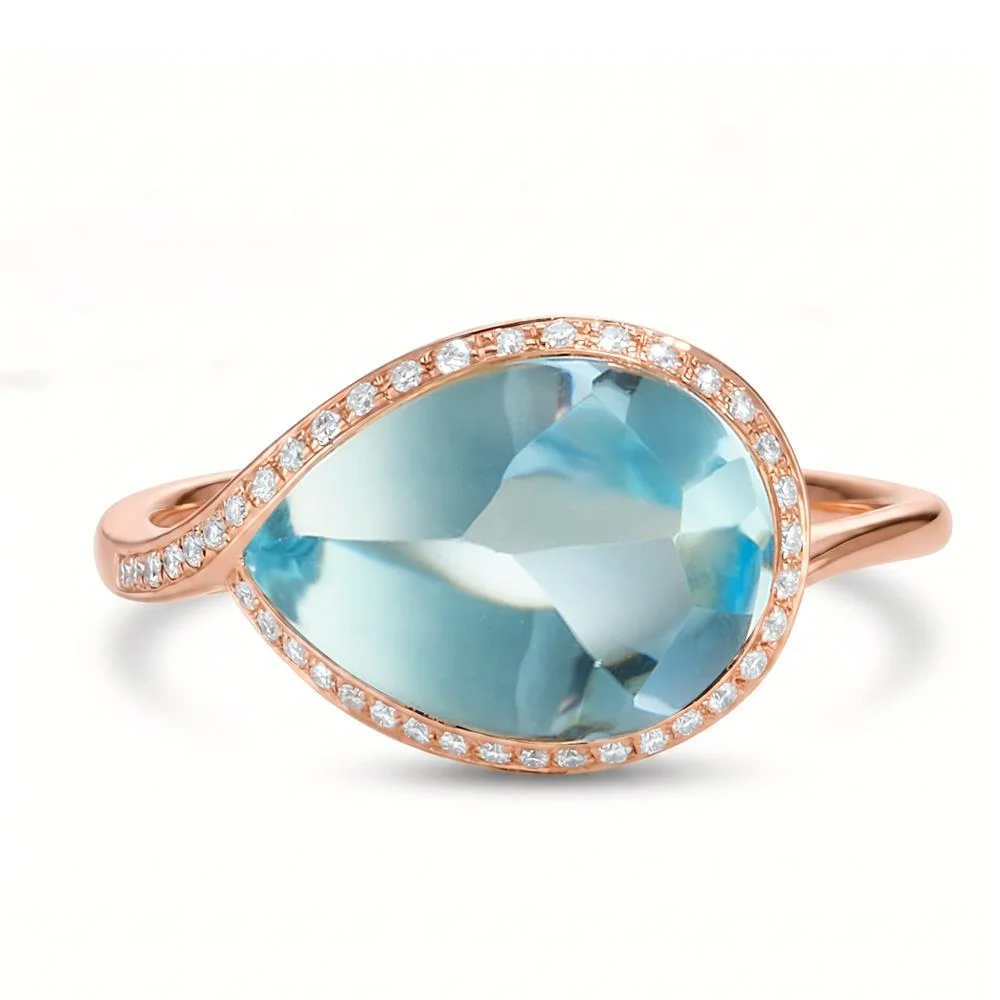 Anello Oro rosa 750/18 carati Topazio blu, 4.60 ct, Diamante 0.10 ct, 40 pietra, w-vsi - Image 3