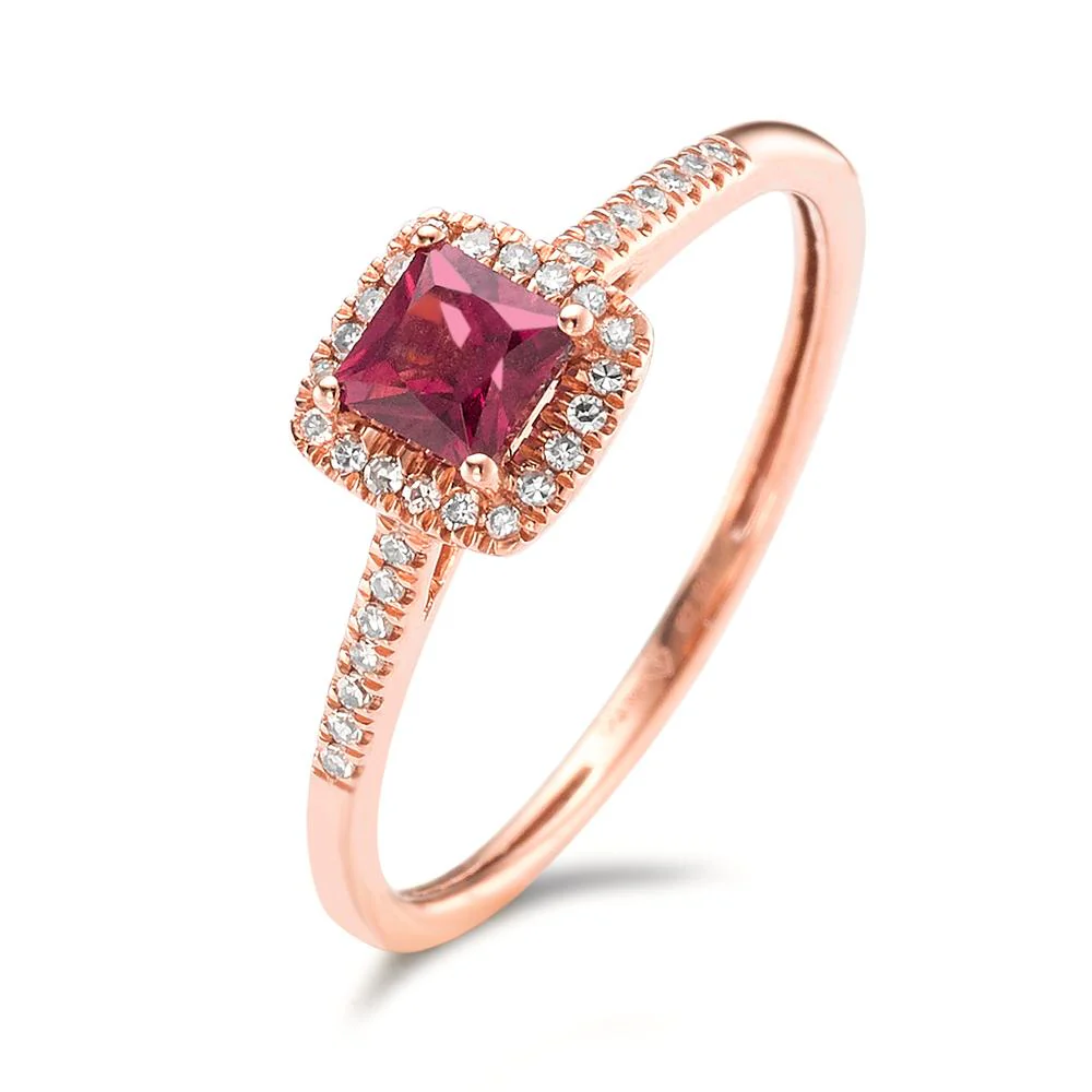 Anello Oro rosso 585/14 kt Rodolite, Diamante 0.09 ct, 32 pietra, [Brillant], w-si