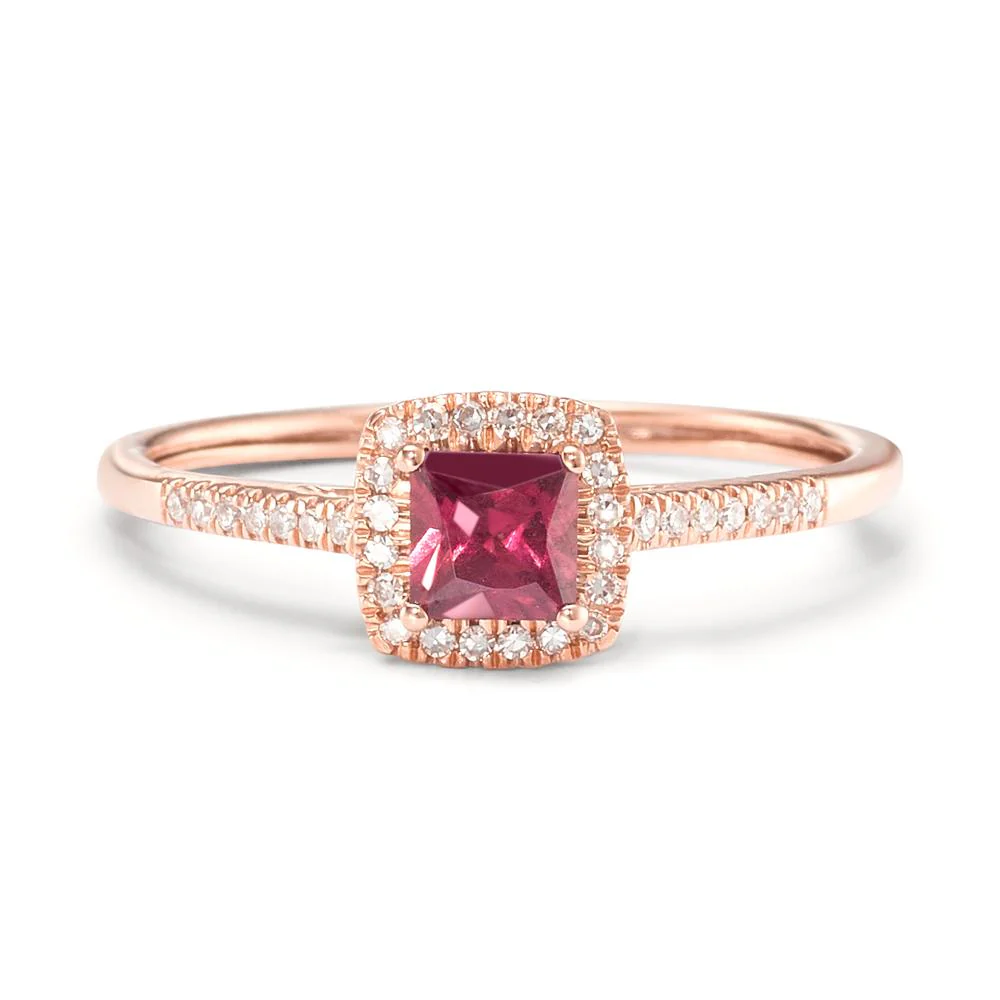 Anello Oro rosso 585/14 kt Rodolite, Diamante 0.09 ct, 32 pietra, [Brillant], w-si - Image 3