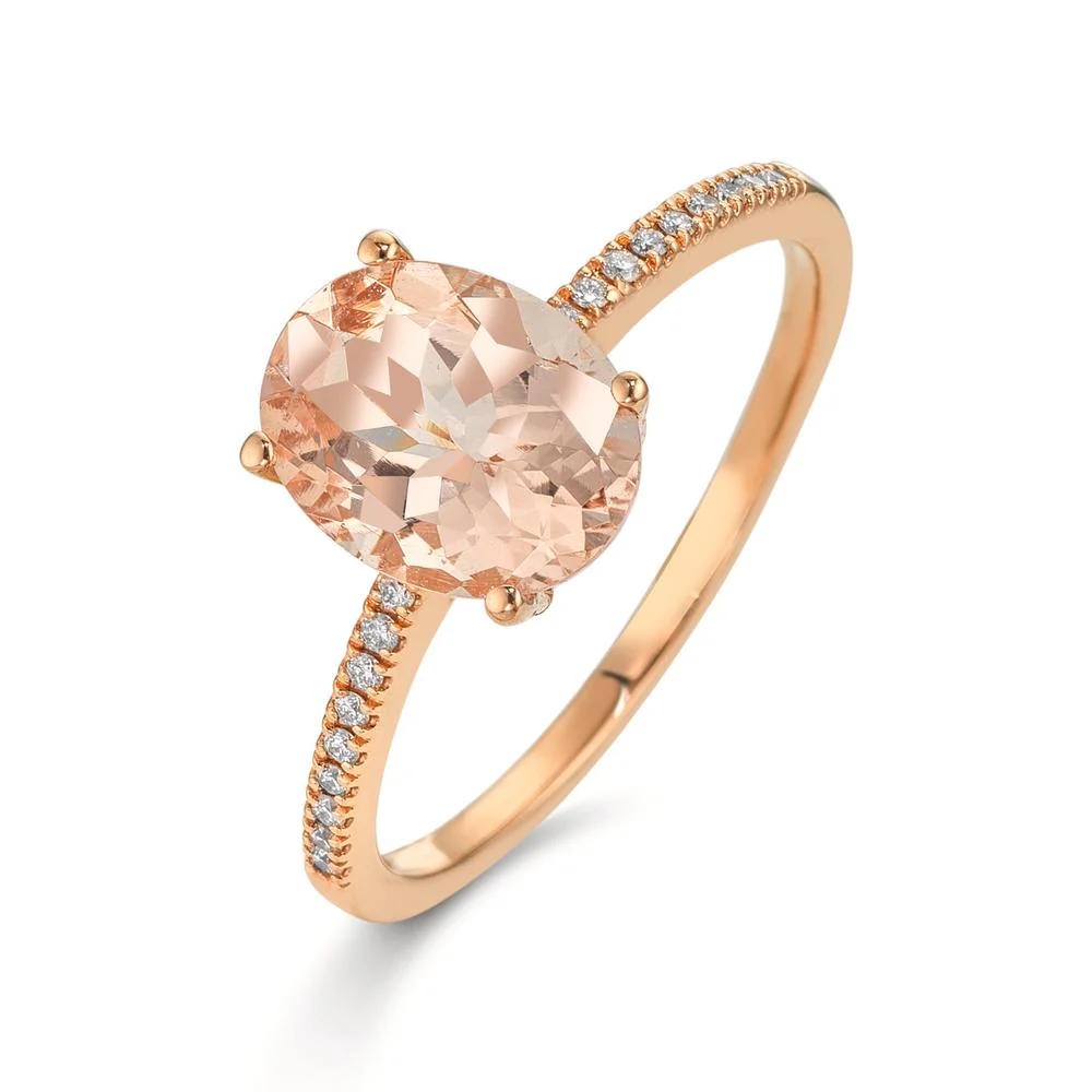 Anello Oro rosso 750/18 carati Morganite [oval], Diamante 0.07 ct, 18 pietra, w-si