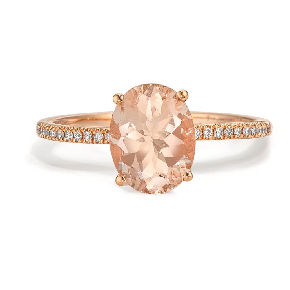 Anello Oro rosso 750/18 carati Morganite [oval], Diamante 0.07 ct, 18 pietra, w-si - Image 2