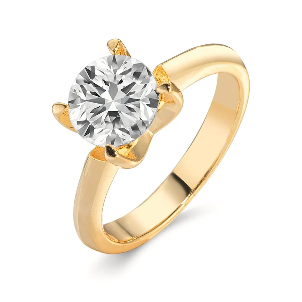 Anello solitario Argento Moissanite bianco, 1.50 ct, [Brillant], GRA, 7.5 mm giallo dorato