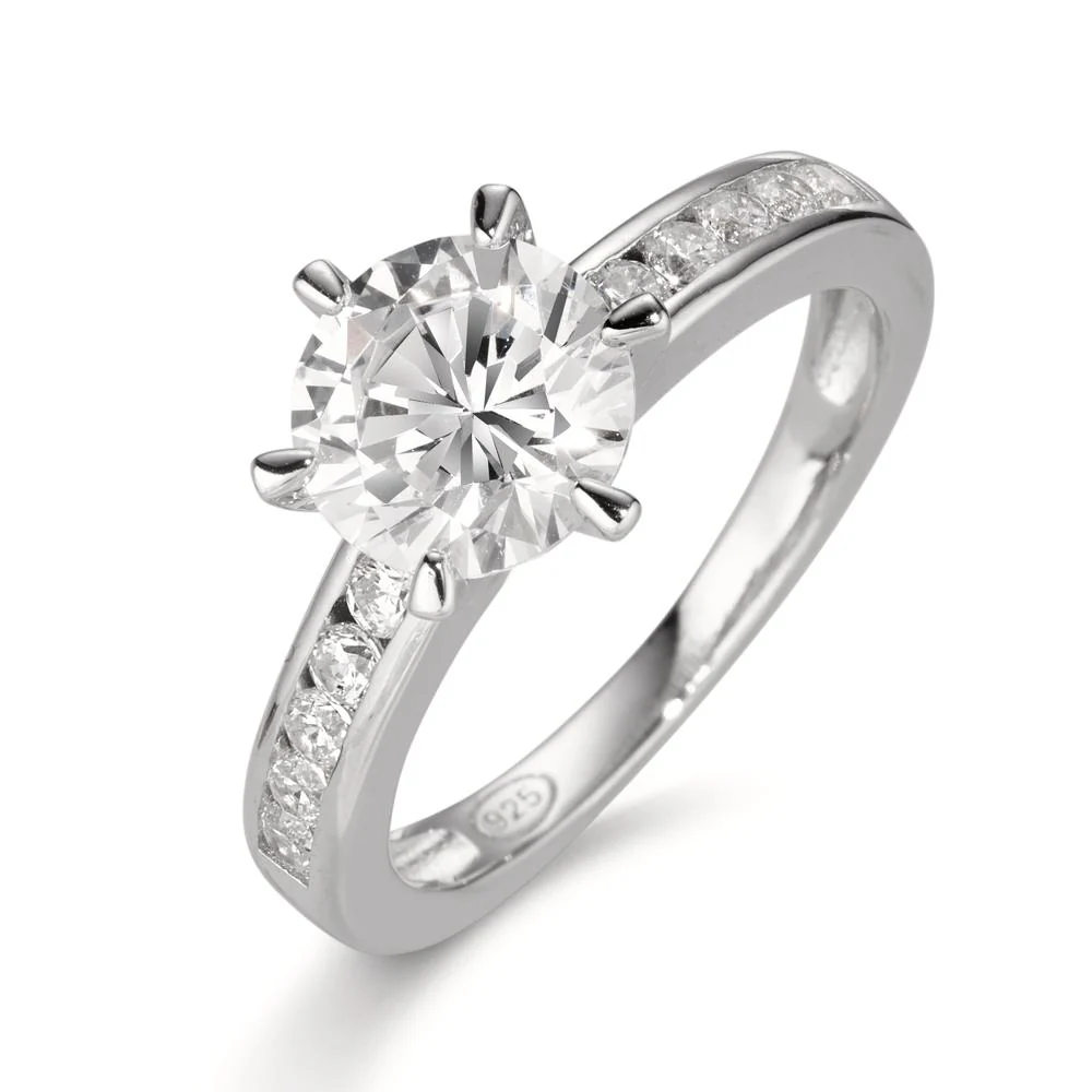Anello solitario Argento Zirconia 10 pietra, Zirconia 7.5 mm rodiato
