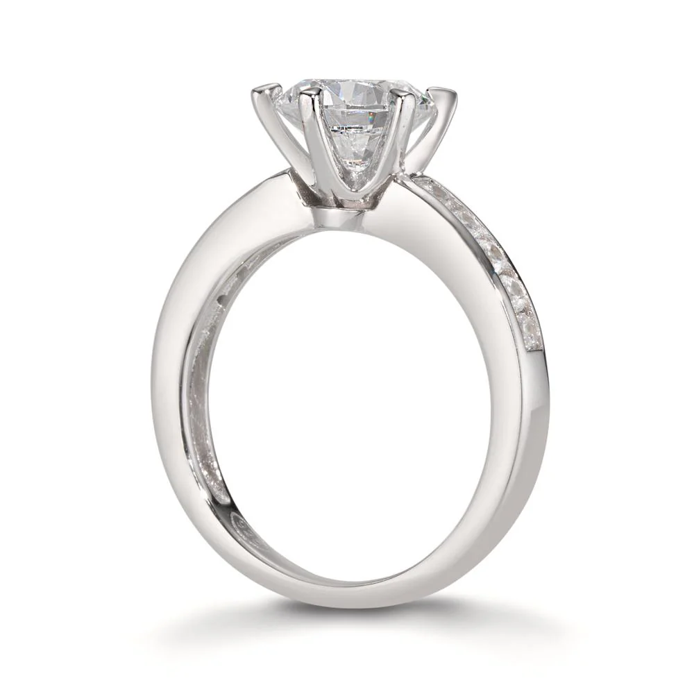 Anello solitario Argento Zirconia 10 pietra, Zirconia 7.5 mm rodiato - Image 2