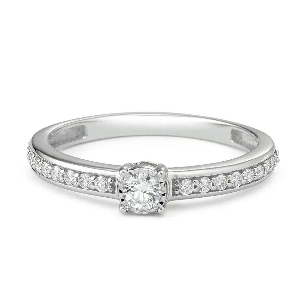 Anello solitario Oro bianco 375/9K Diamante 0.20 ct, 19 pietra, w-si - Image 3