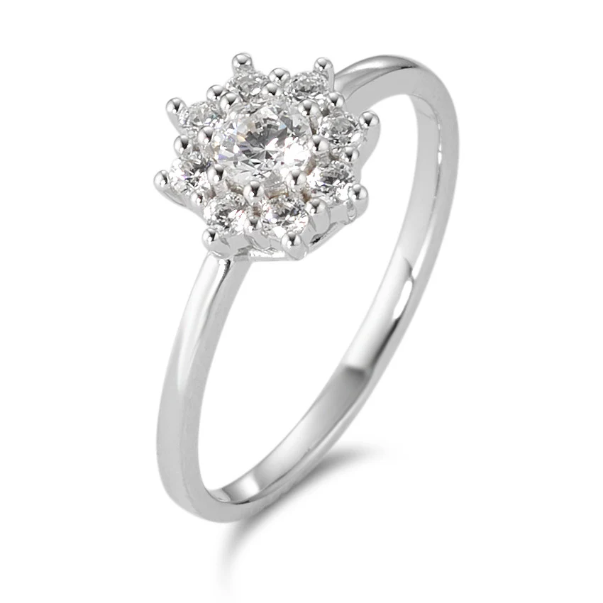 Anello solitario Oro bianco 375/9K Zirconia bianco, 9 pietra Ø7.8 mm