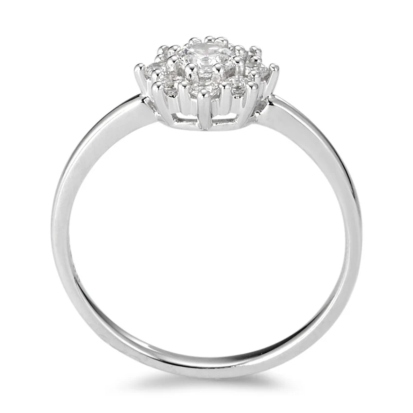 Anello solitario Oro bianco 375/9K Zirconia bianco, 9 pietra Ø7.8 mm - Image 2