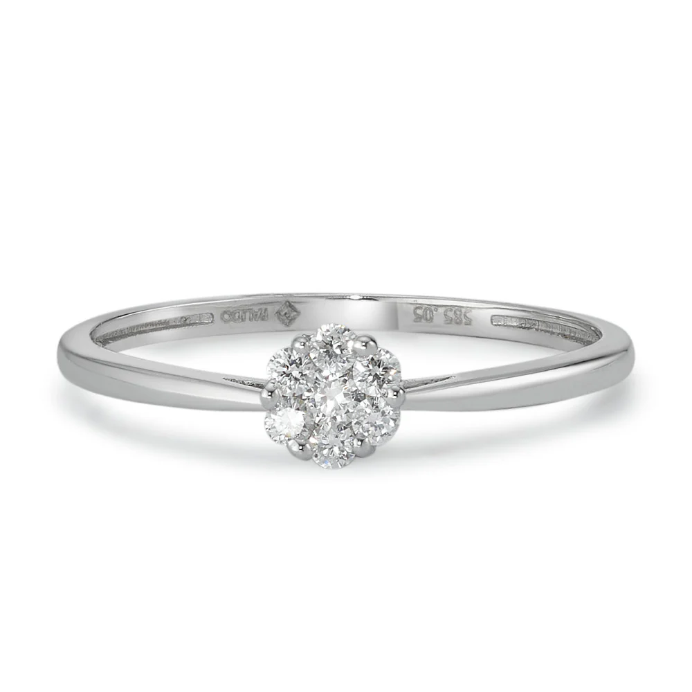 Anello solitario Oro bianco 585/14 kt Diamante 0.11 ct, 7 pietra, w-si - Image 3