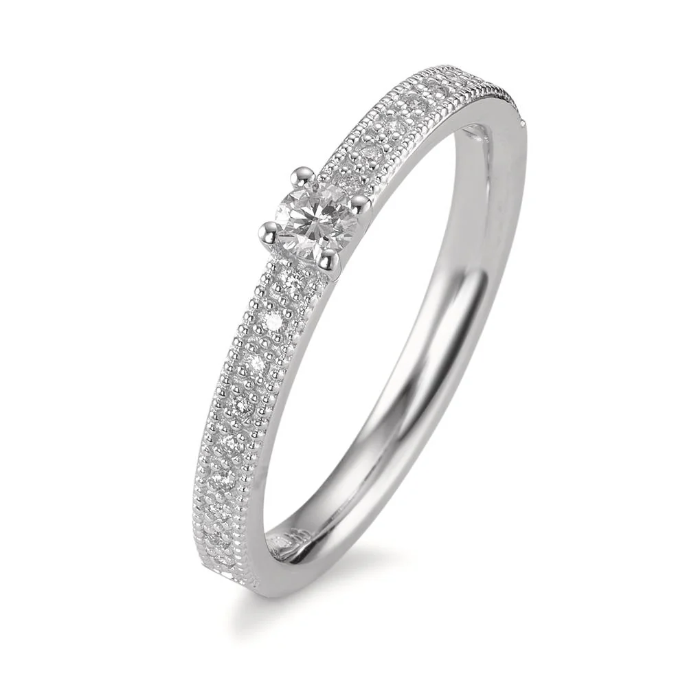 Anello solitario Oro bianco 750/18 carati Diamante 0.16 ct, 19 pietra, [Brillant], w-si