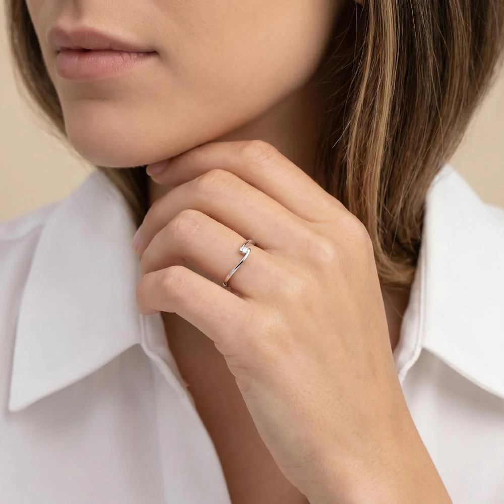 Anello solitario Oro bianco 750/18 carati Diamante bianco, 0.04 ct, [Brillant], w-si - Image 2