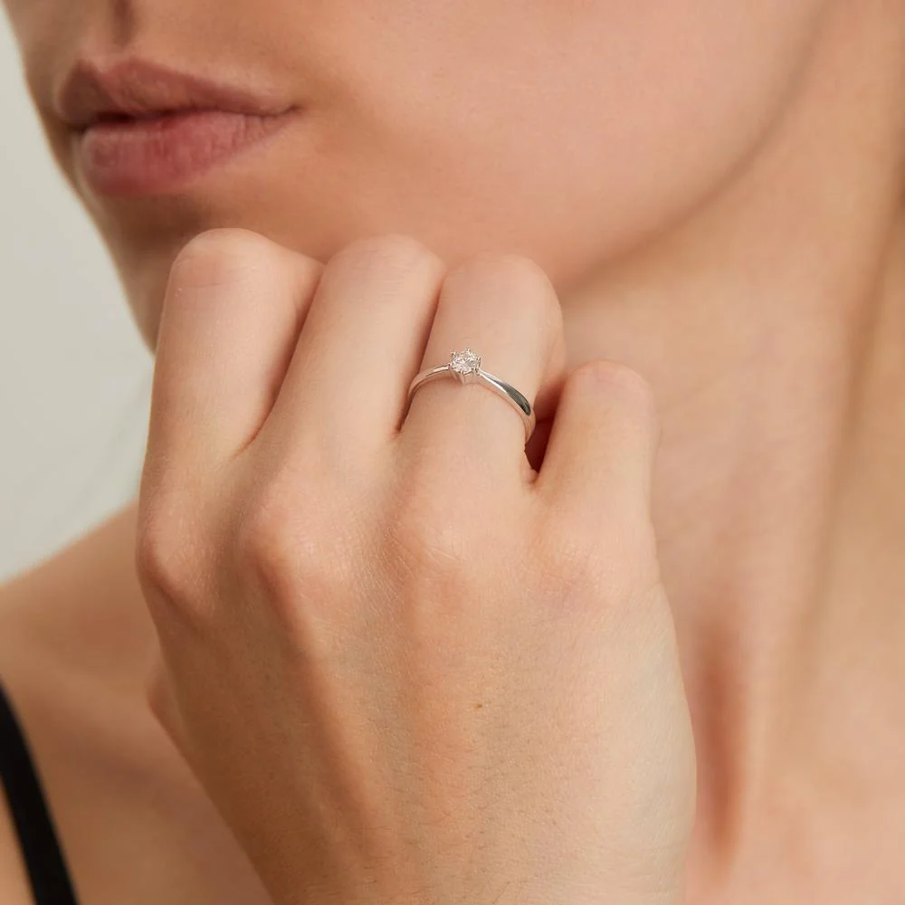 Anello solitario Oro bianco 750/18 carati Diamante bianco, 0.20 ct, w-si - Image 2