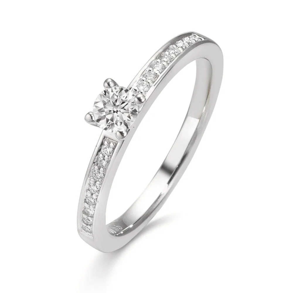Anello solitario Oro bianco 750/18 carati Diamante bianco, 0.22 ct, [Brillant], w-si, Diamante 0.08 ct, 16 pietra, [Brillant], w-si