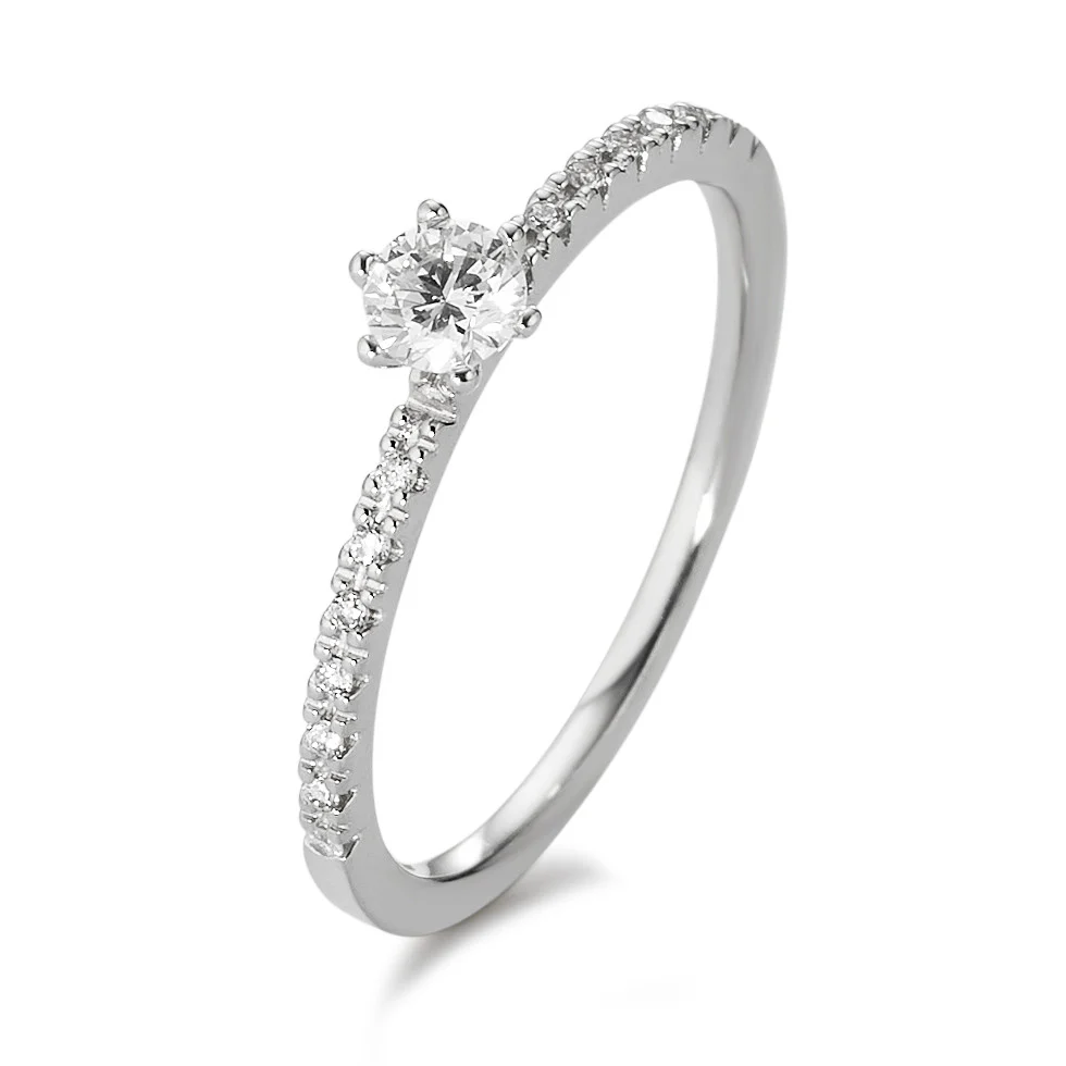 Anello solitario Oro bianco 750/18 carati Diamante bianco, 0.25 ct, 17 pietra, [Brillant], w-si