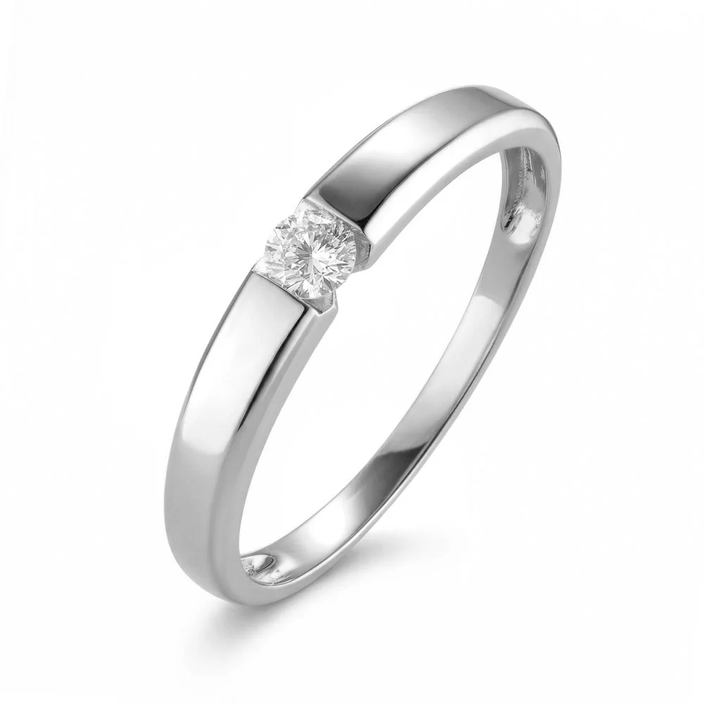 Anello solitario Oro bianco 750/18 carati Laboratorio di diamanti coltivato 0.11 ct, w-si
