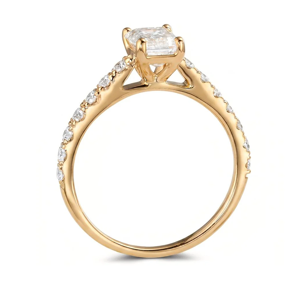 Anello solitario Oro giallo 585/14 kt Laboratorio di diamanti coltivato 1 ct, [Baguette], tw-vsi, Laboratorio di diamanti coltivato 0.42 ct, 14 pietra, tw-vsi - Image 3