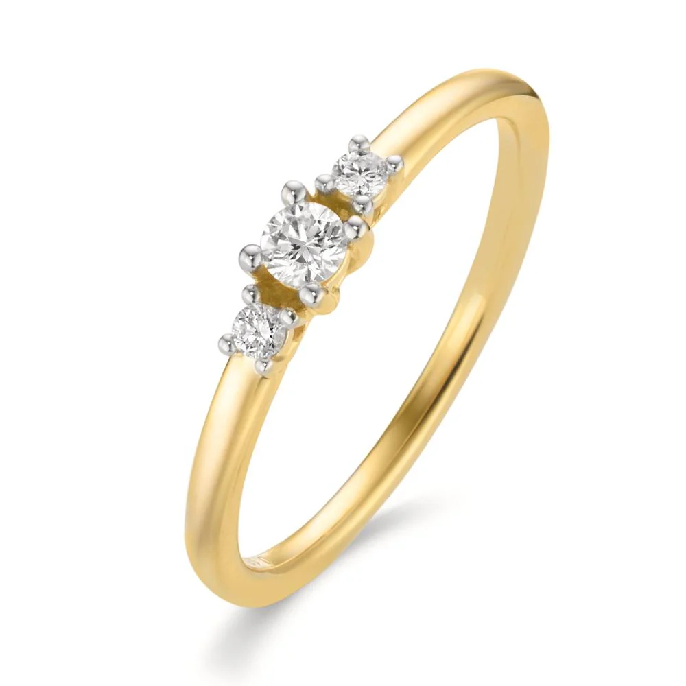 Anello solitario Oro giallo 750/18 carati Diamante 0.13 ct, 3 pietra, w-si