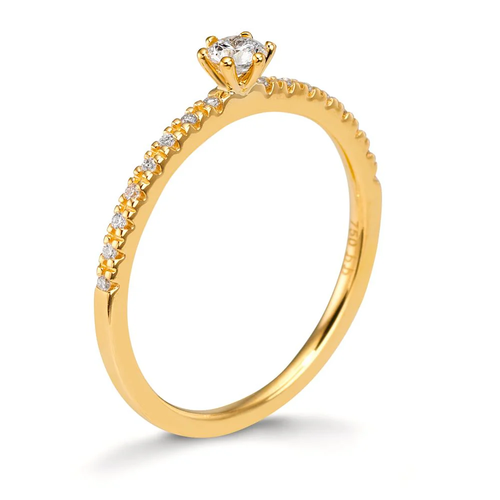 Anello solitario Oro giallo 750/18 carati Diamante 0.20 ct, 17 pietra, [Brillant], w-si - Image 3