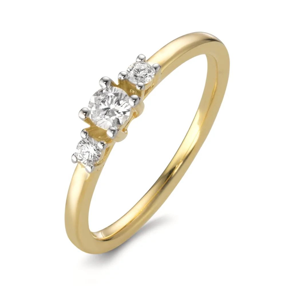 Anello solitario Oro giallo 750/18 carati Diamante 0.22 ct, 3 pietra, w-si
