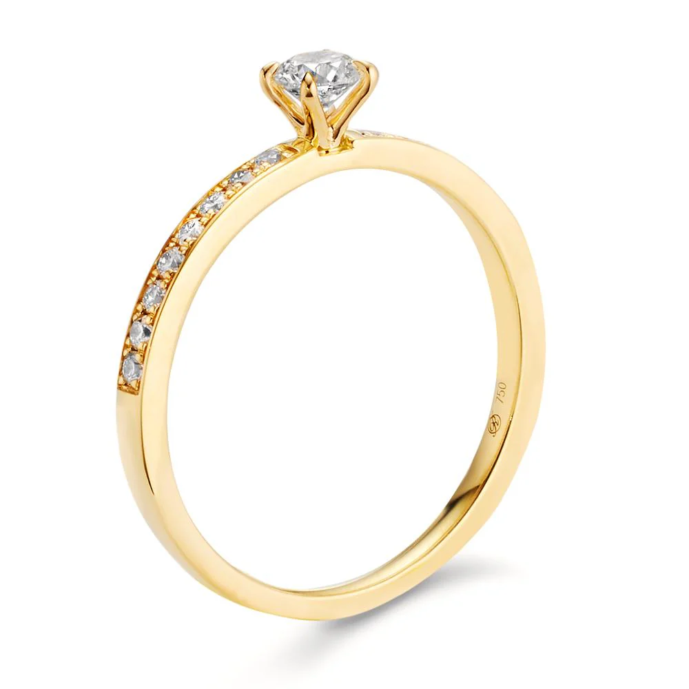 Anello solitario Oro giallo 750/18 carati Diamante 0.34 ct, 17 pietra, w-si - Image 3