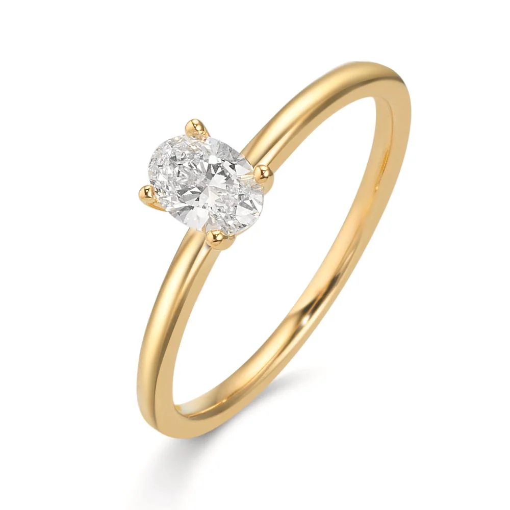 Anello solitario Oro giallo 750/18 carati Laboratorio di diamanti coltivato 0.30 ct, [oval], tw-vsi