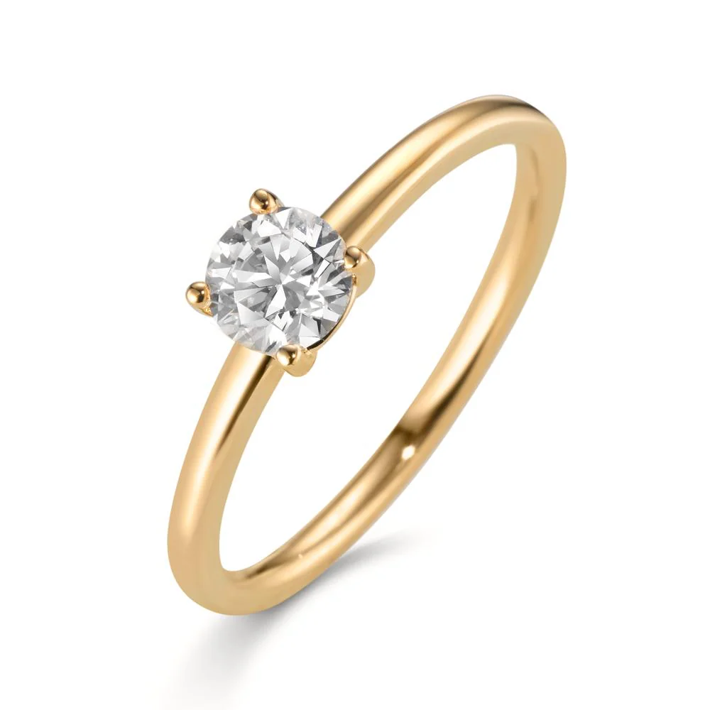 Anello solitario Oro giallo 750/18 carati Laboratorio di diamanti coltivato 0.30 ct, tw-vsi, 4.3 mm