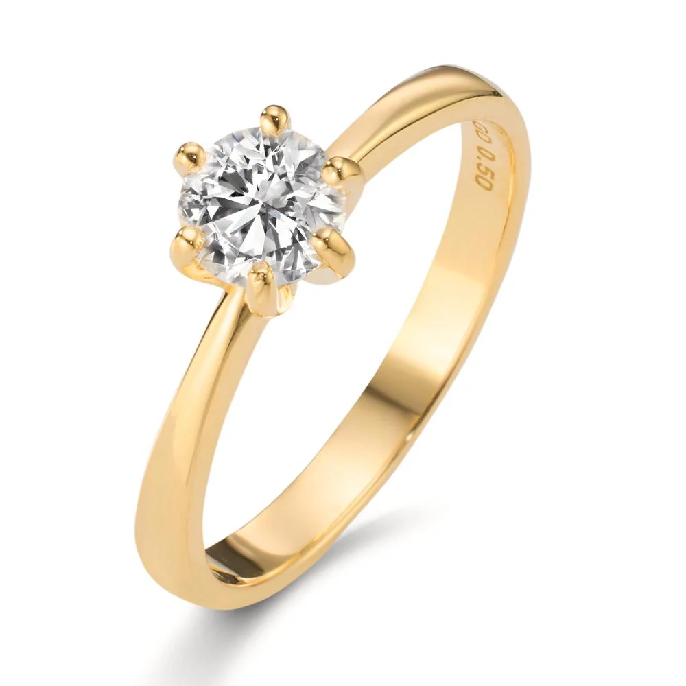 Anello solitario Oro giallo 750/18 carati Laboratorio di diamanti coltivato 0.50 ct, w-si