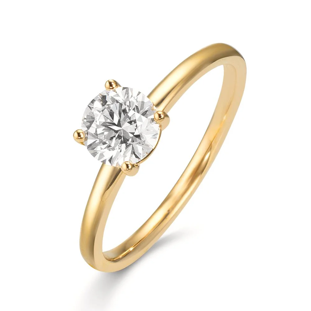 Anello solitario Oro giallo 750/18 carati Laboratorio di diamanti coltivato 0.75 ct, tw-vsi, IGI, 5.8 mm