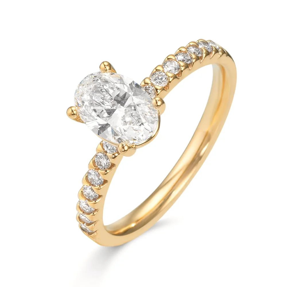 Anello solitario Oro giallo 750/18 carati Laboratorio di diamanti coltivato 0.98 ct, 17 pietra, tw-vsi, IGI