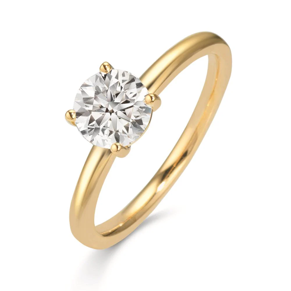 Anello solitario Oro giallo 750/18 carati Laboratorio di diamanti coltivato 1 ct, tw-vsi, IGI, 6.4 mm