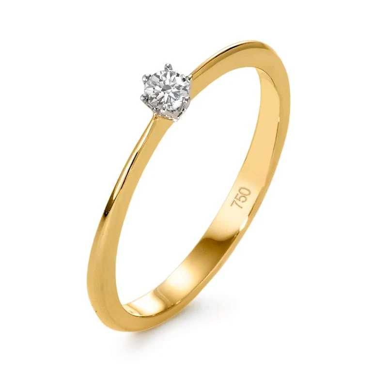 Anello solitario Oro giallo 750/18 carati, Oro bianco 750/18 carati Diamante 0.07 ct, w-si