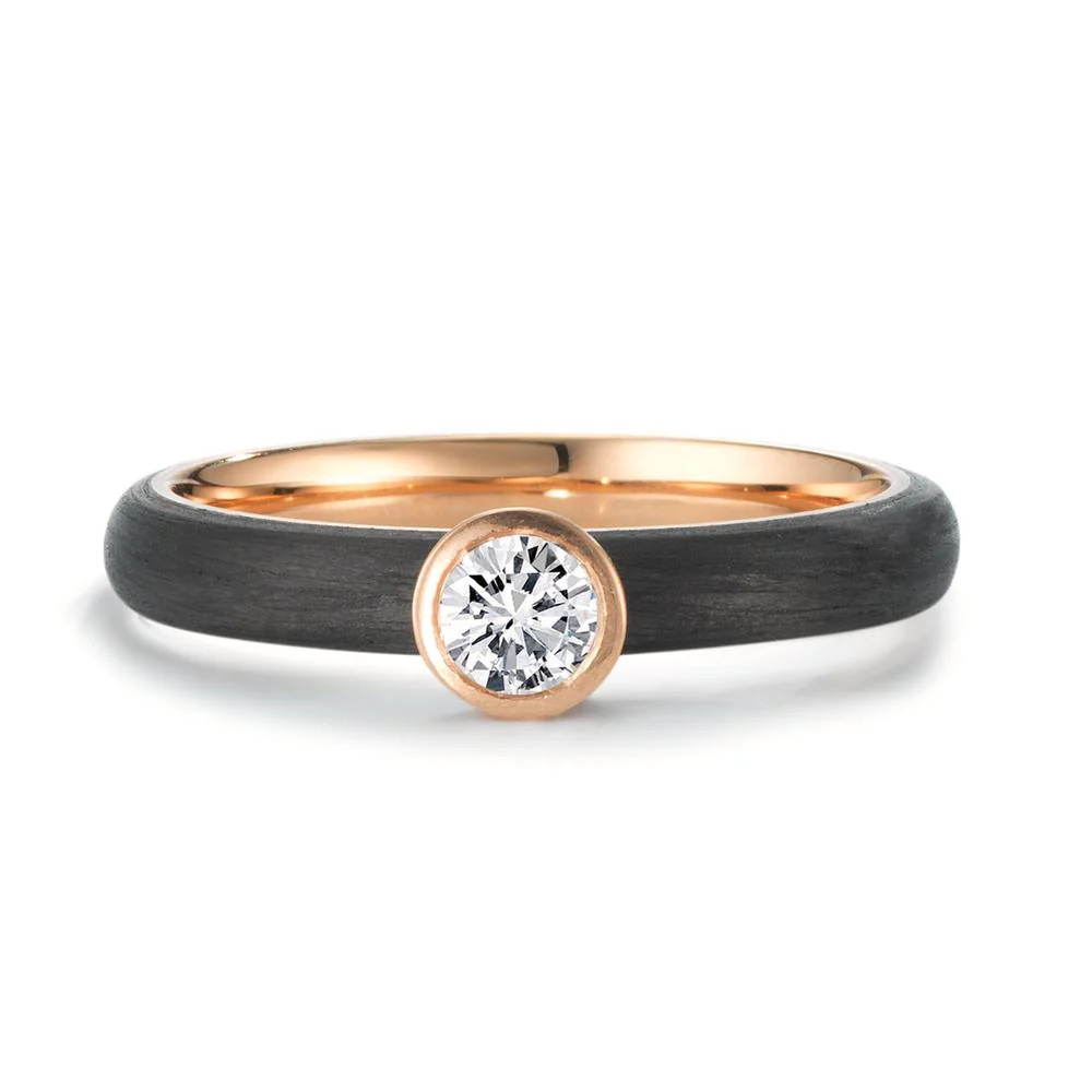 Anello solitario Oro rosa 750/18 carati, Carbonio Diamante 0.25 ct, w-si Ø5 mm - Image 2