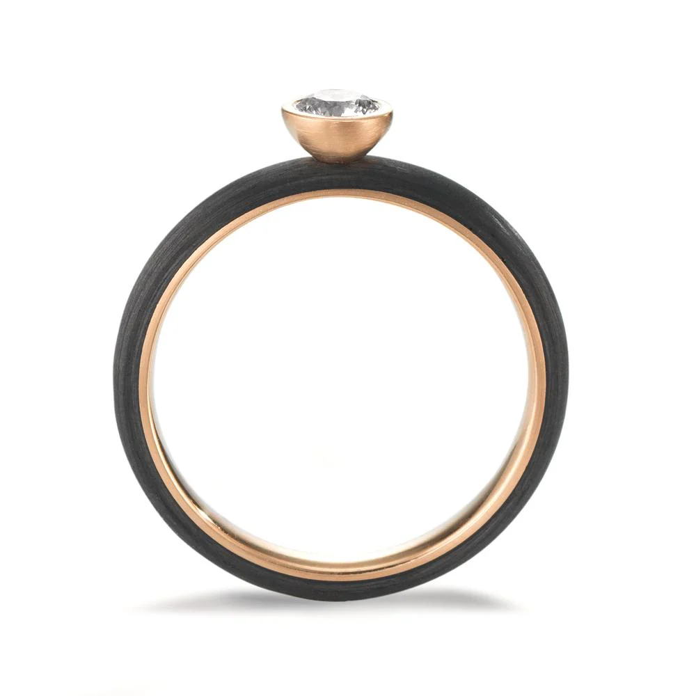 Anello solitario Oro rosa 750/18 carati, Carbonio Diamante 0.25 ct, w-si Ø5 mm - Image 3
