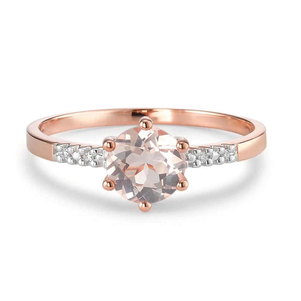 Anello solitario Oro rosso 375/9K Diamante 0.015 ct, 5 pietra, p1, Quarzo rosa bicolore Ø6 mm - Image 2