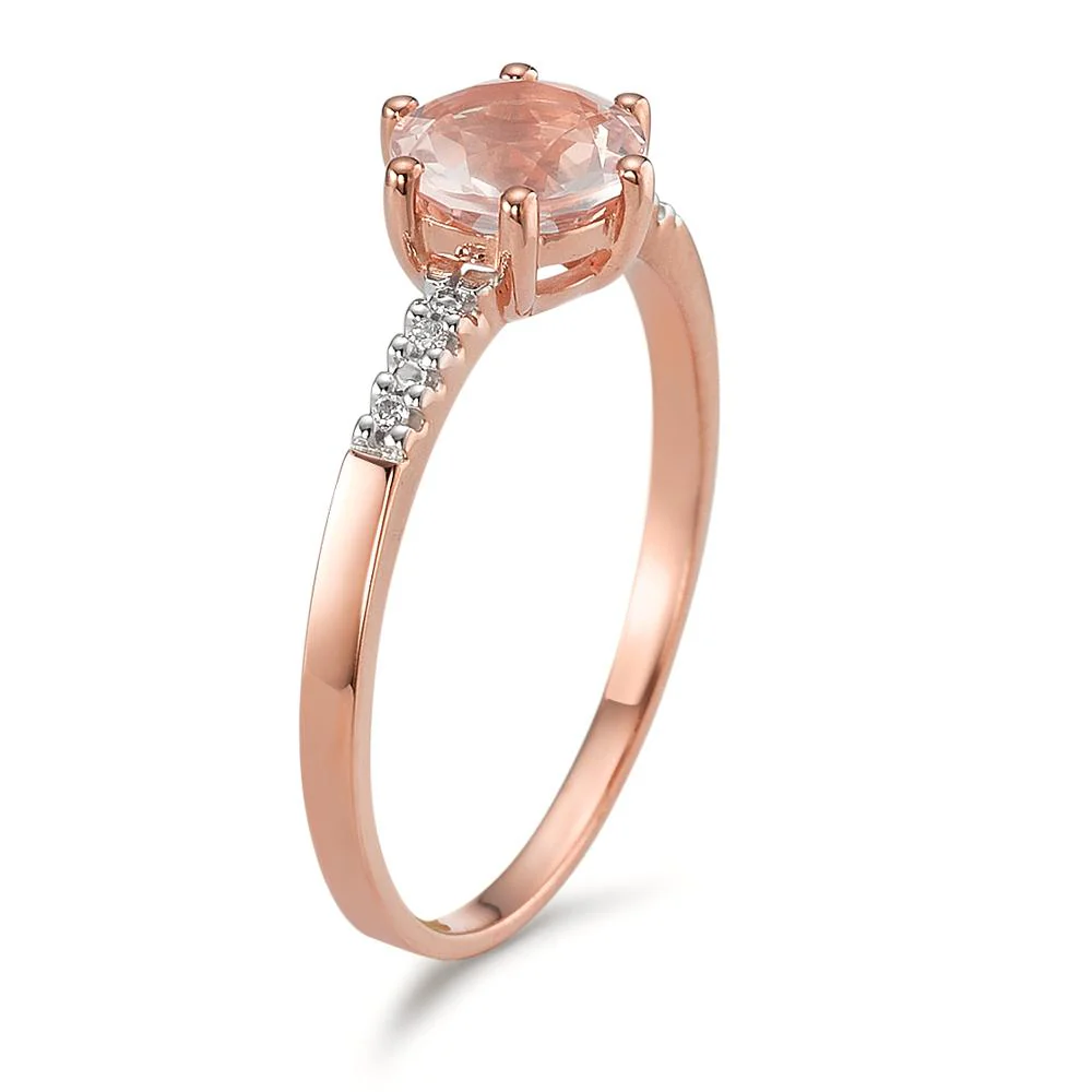 Anello solitario Oro rosso 375/9K Diamante 0.015 ct, 5 pietra, p1, Quarzo rosa bicolore Ø6 mm - Image 3