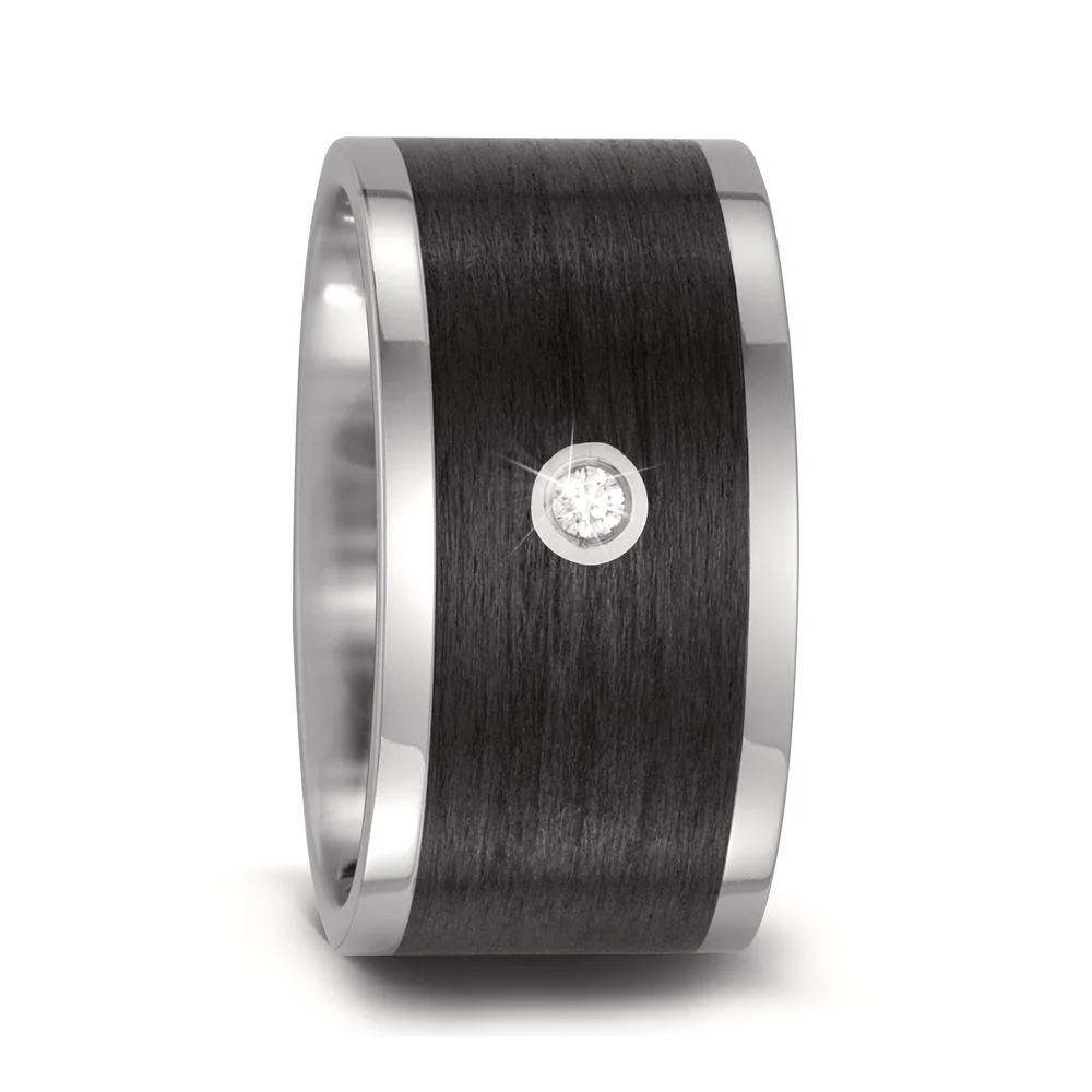 Anello Titanio, Carbonio Diamante 0.03 ct, w-si