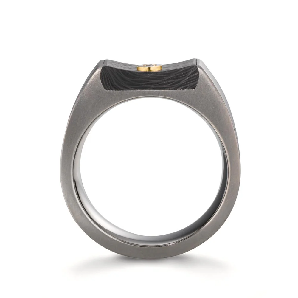 Anello Titanio, Carbonio, Oro giallo 750/18 carati Diamante 0.02 ct, w-si - Image 2