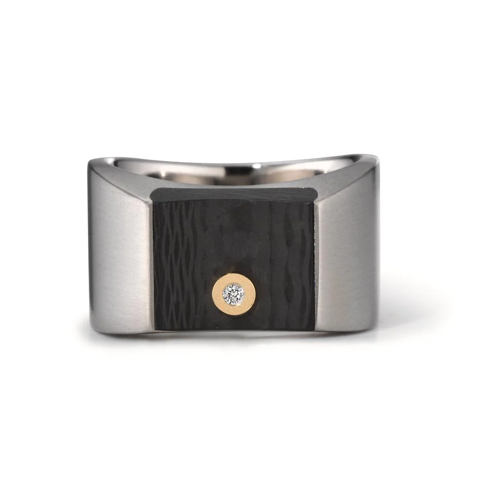 Anello Titanio, Carbonio, Oro giallo 750/18 carati Diamante 0.02 ct, w-si - Image 3