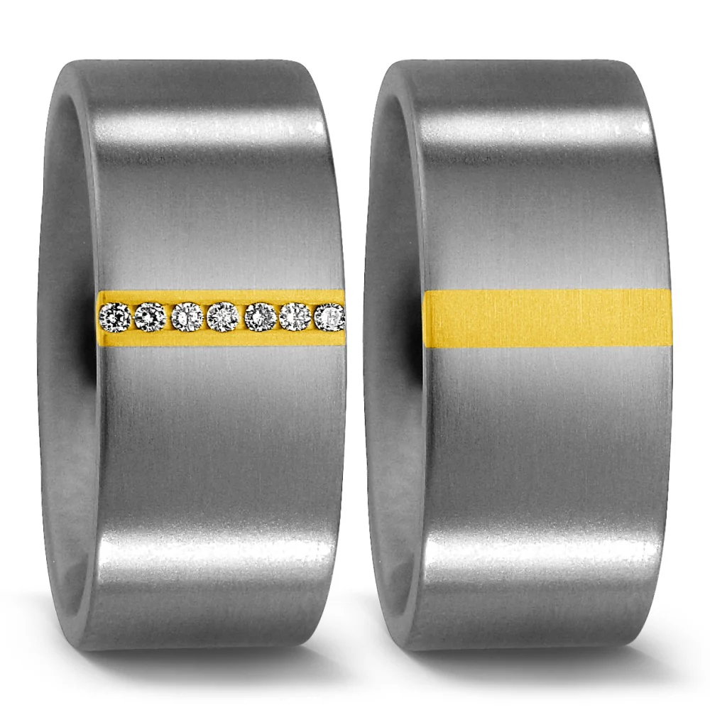 Anello Titanio, Oro giallo 750/18 carati Diamante 0.07 ct, w-si - Image 2