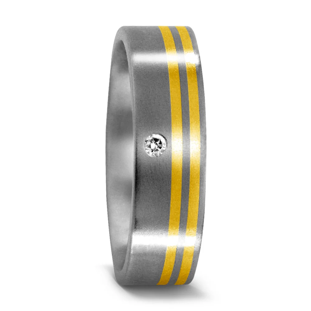 Anello Titanio, Oro giallo 750/18 carati Diamante 0.01 ct, w-si