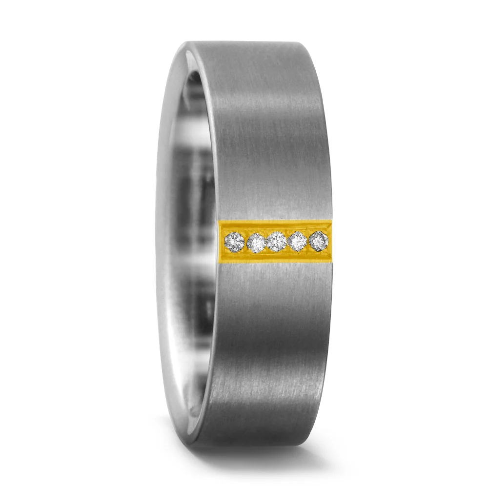 Anello Titanio, Oro giallo 750/18 carati Diamante 0.025 ct, w-si