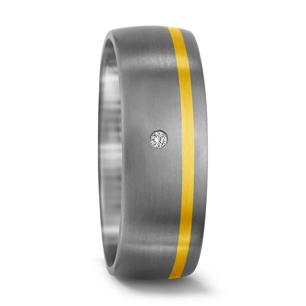Anello Titanio, Oro giallo 750/18 carati Diamante 0.03 ct, w-si