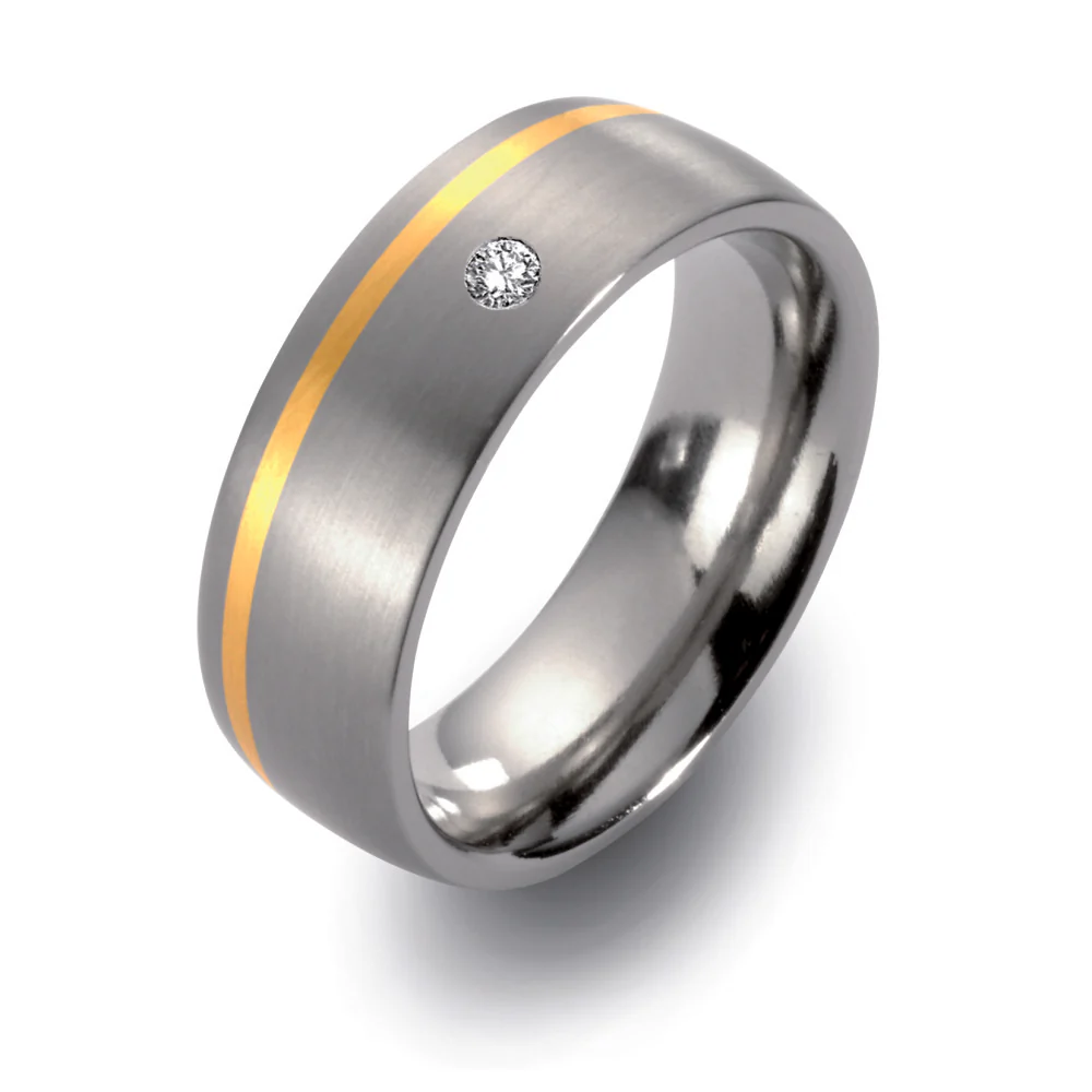 Anello Titanio, Oro giallo 750/18 carati Diamante 0.03 ct, w-si - Image 3