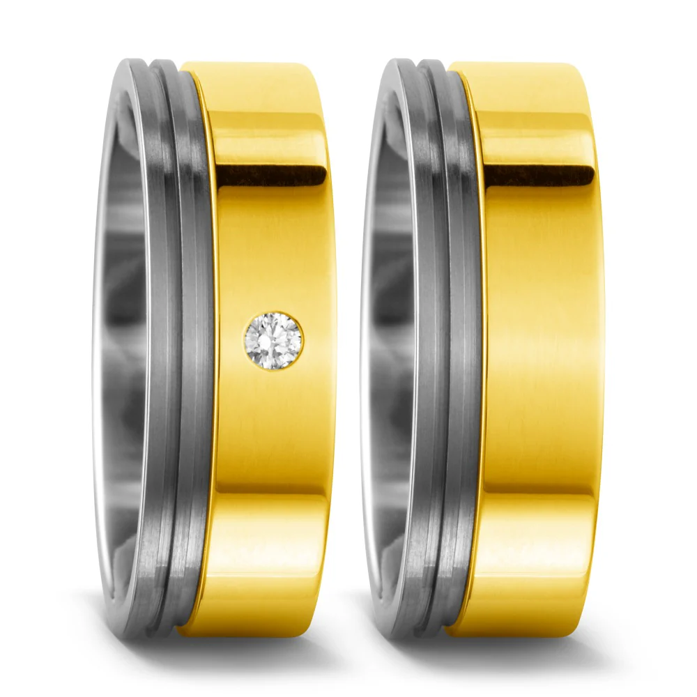 Anello Titanio, Oro giallo 750/18 carati Diamante 0.03 ct, w-si - Image 2