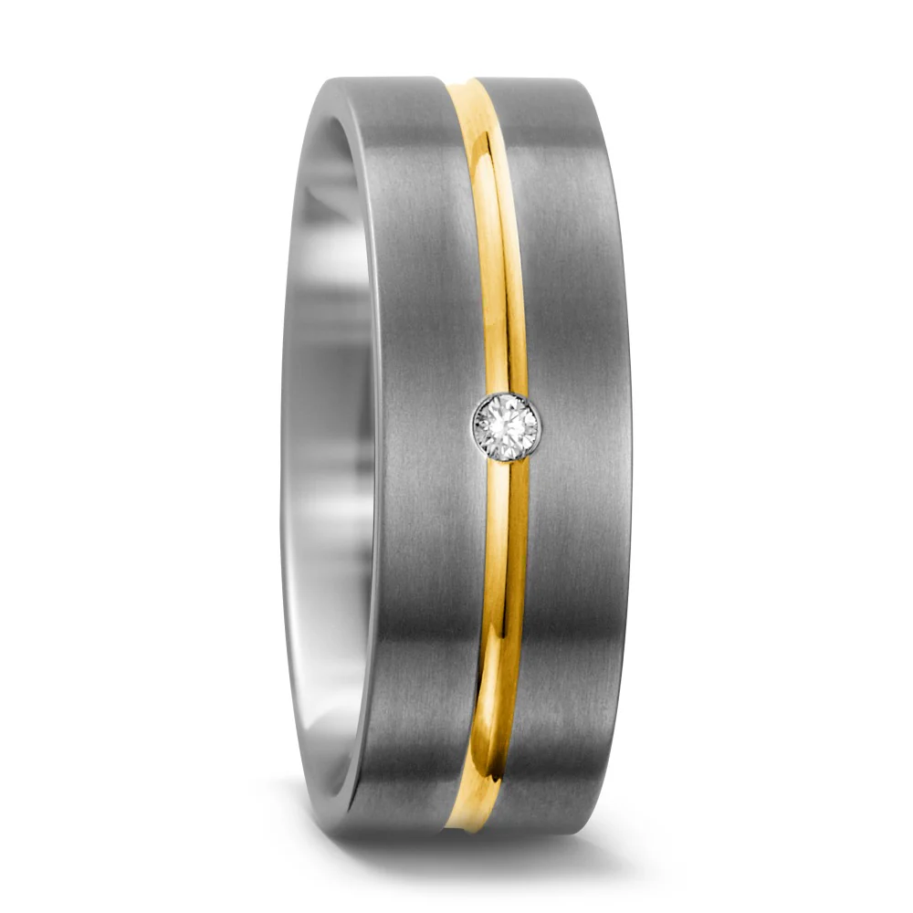 Anello Titanio, Oro giallo 750/18 carati Diamante 0.03 ct, w-si