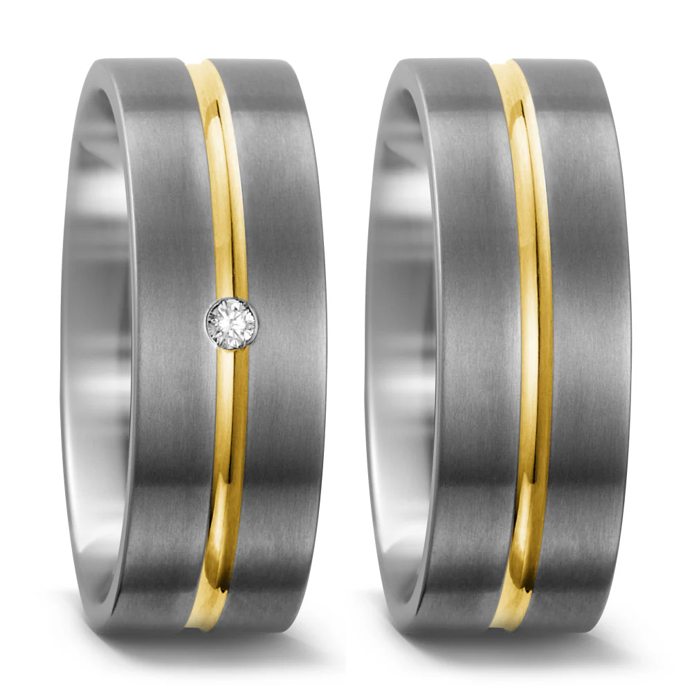Anello Titanio, Oro giallo 750/18 carati Diamante 0.03 ct, w-si - Image 2