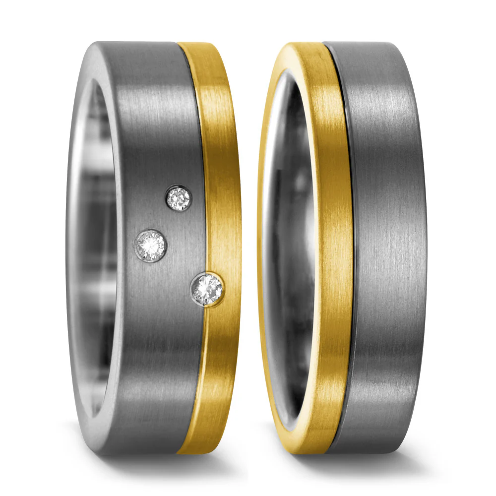 Anello Titanio, Oro giallo 750/18 carati Diamante 0.045 ct, w-si - Image 2