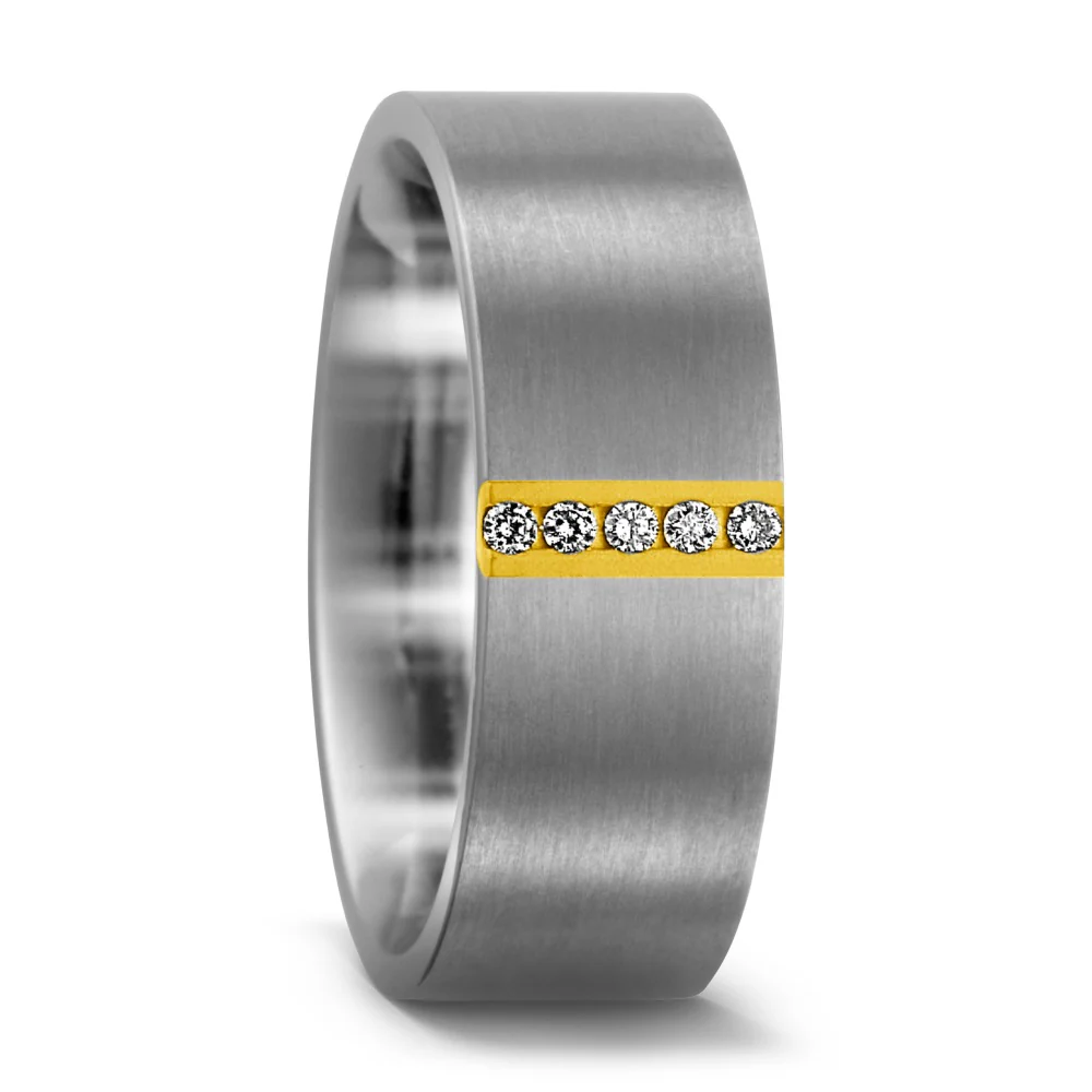 Anello Titanio, Oro giallo 750/18 carati Diamante 0.05 ct, w-si