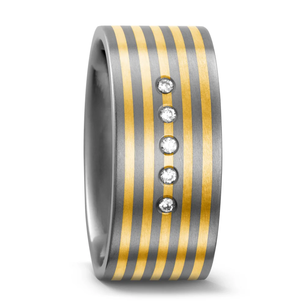 Anello Titanio, Oro giallo 750/18 carati Diamante 0.05 ct, w-si